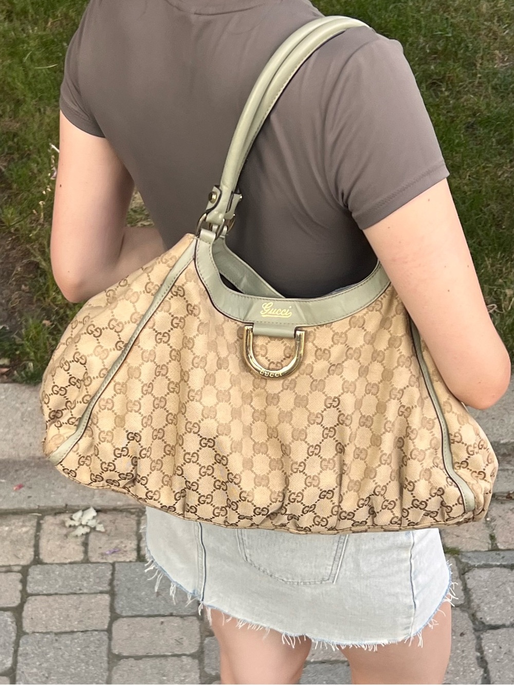 Gucci GG Canvas Pistachio Abbey D Ring Shoulder Bag